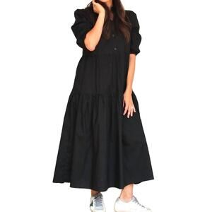 NEW WITHBLACK nete midi puff sleeve dress in black